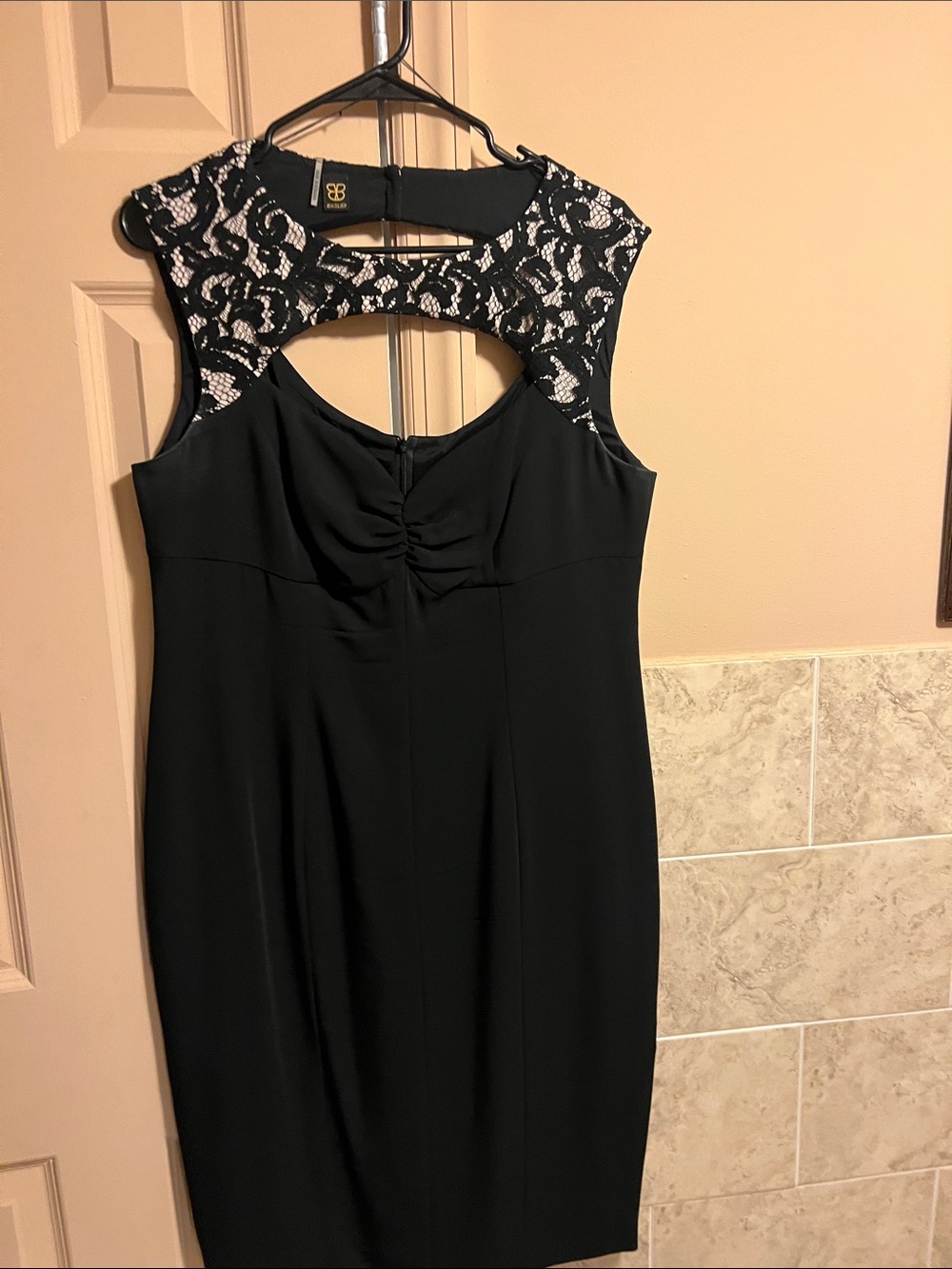 Basler Black Sheath Dress with Lace Yoke